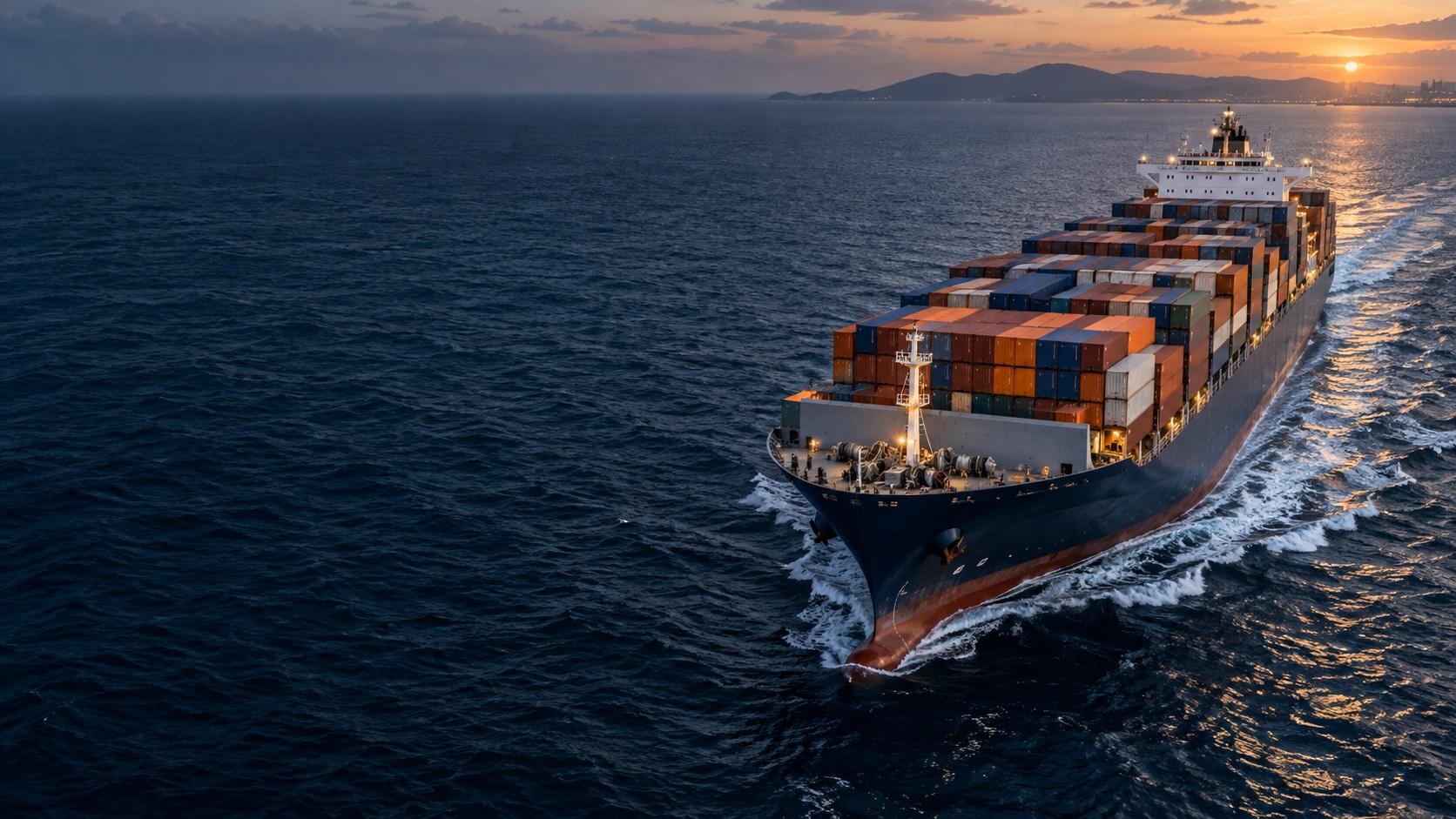 Conceptual view of a container ship crossing the open sea