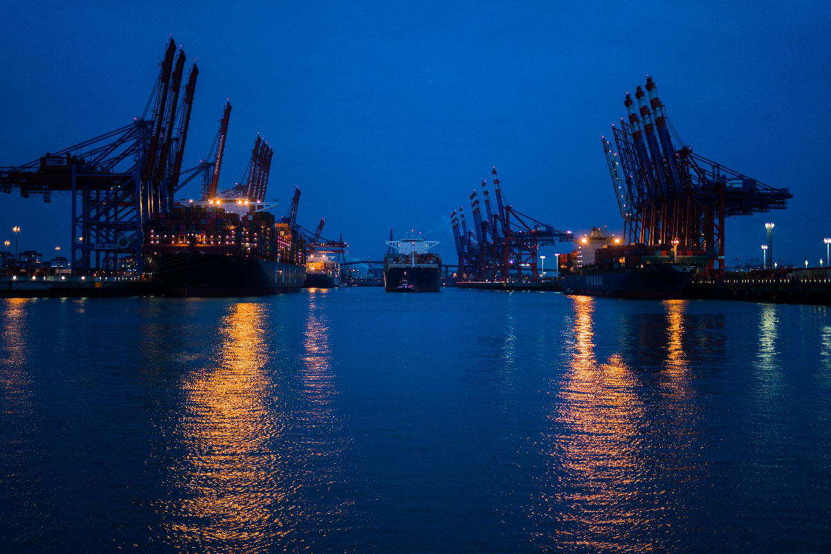 Cranes and containers at a commercial port
